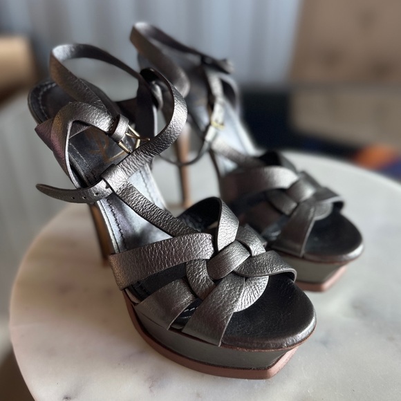 Ysl Saint Laurent Metallic Leather Tribute Sandals 36 - Picture 5 of 15